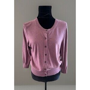 LOFT Pima Cotton Cardigan Button Front Mauve Business Casual Office Sweater